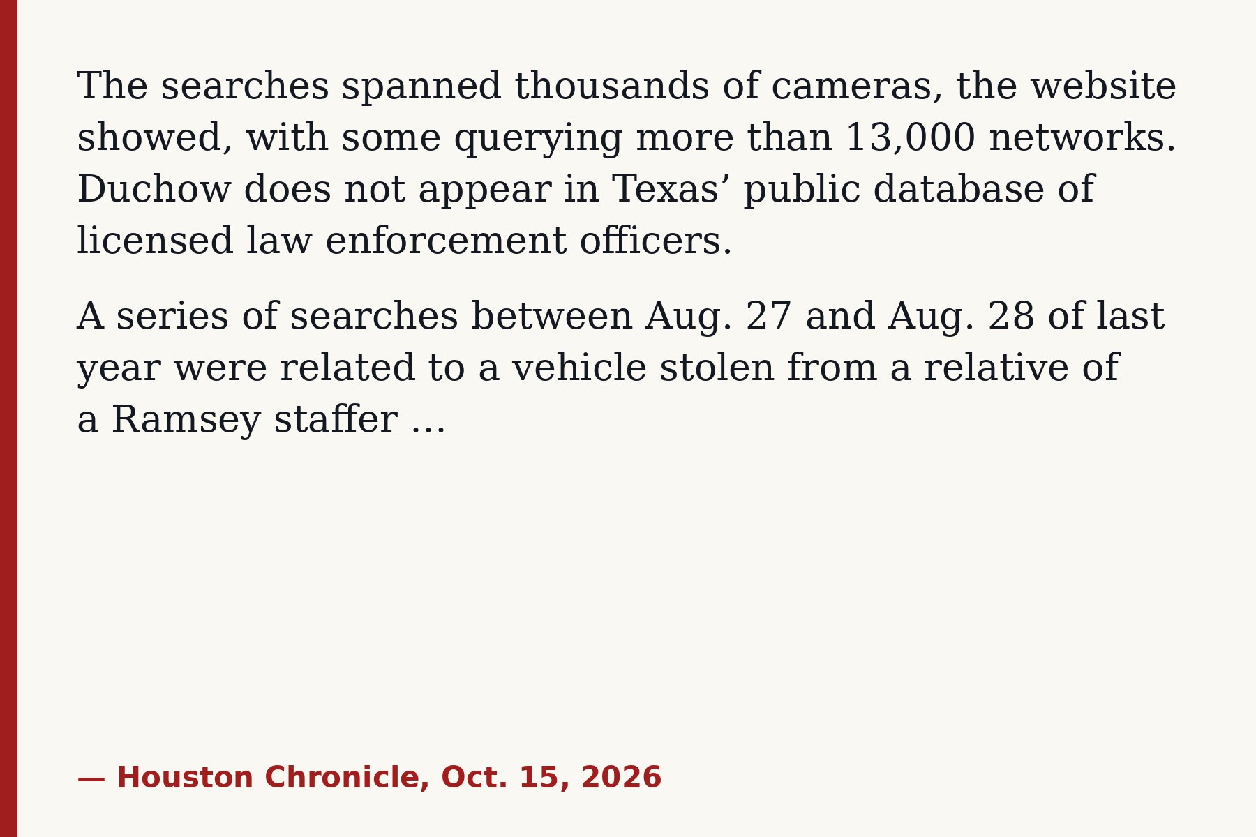 Houston Chronicle, Oct. 15, 2026