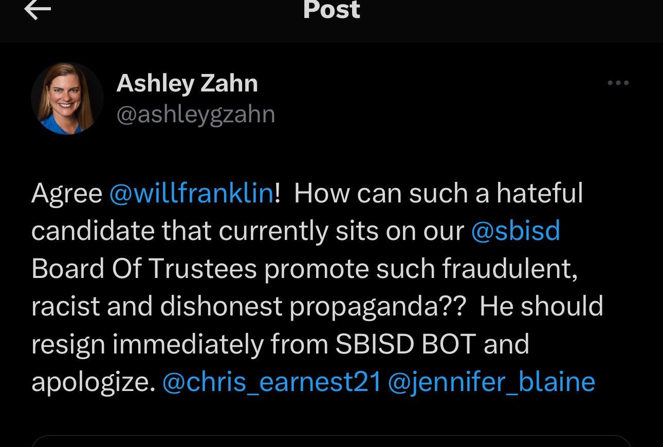 Ashley Zahn’s February 1, 2024, 2:18 p.m. post calling the campaign racist and dishonest propaganda.