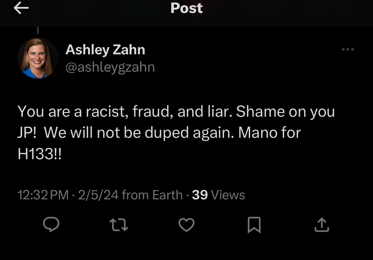 Ashley Zahn’s February 5, 2024, 12:32 p.m. post saying Mano for H133.